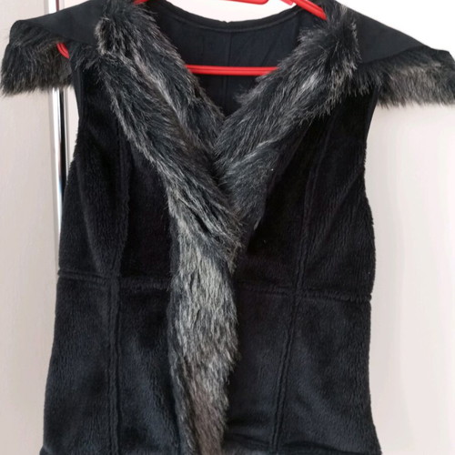 Black suede vest with eco gray black fur like new