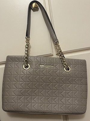 Karl Lagerfeld leather handbag used, beige-gray color