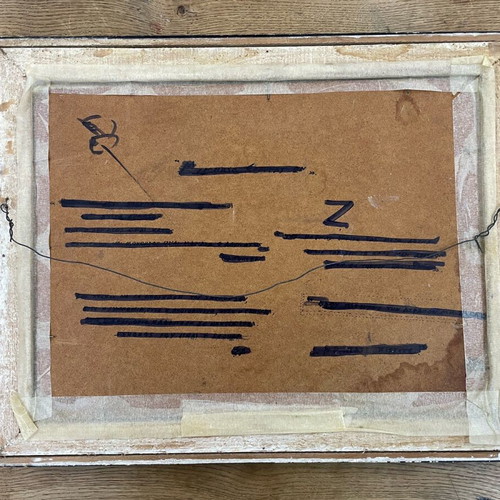 Oil painting used snowy landscape with frame and linen mat