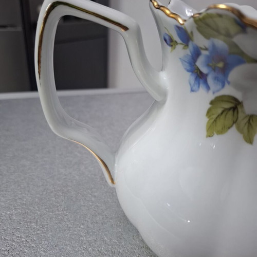 Vintage Limoge Royal Porcelain Teapot with Floral Design and Gold Details 20cm