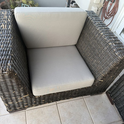 Outdoor bamboo furniture set used, sofa, 2 armchairs & coffee table