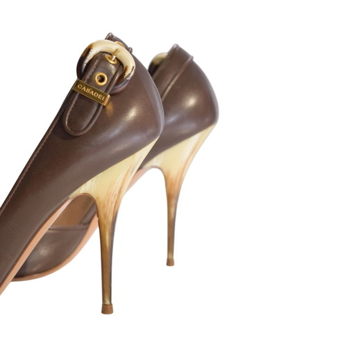 Casadei dark brown leather peep-toe heels EU 40