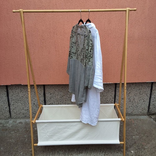 Bamboo clothes rack with cotton fabric basket