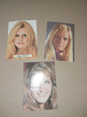 Collectible vintage mini photo cards Brigitte Bardot, Dalida, France Gall used