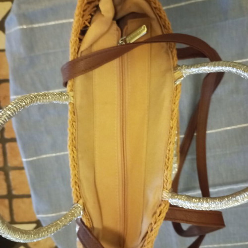 Straw Handbag and Shoulder Bag like new, silver cord detail