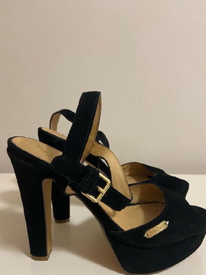 Pepe Jeans black suede high-heeled sandals used, size 38