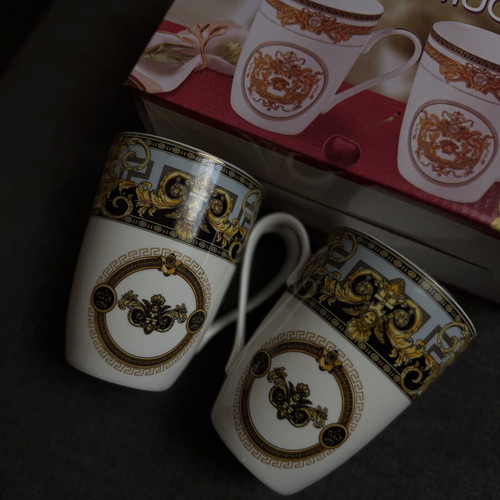 Versace Italy G-7602-7 Porcelain Dessert Plate Set 7pcs with 2 Cups