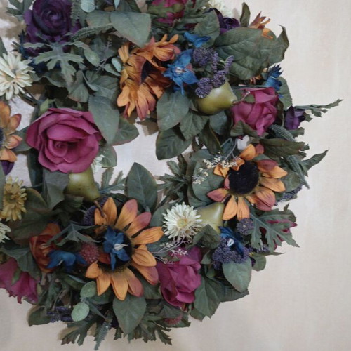 Wreath with flowers and fruits like new, very large