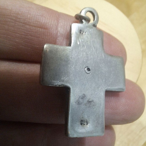 Silver cross 925 with white zircon like new, antique unused