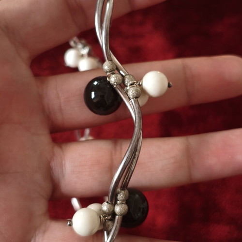 Handmade jewelry set with silver 925, onyx and white stones, like new