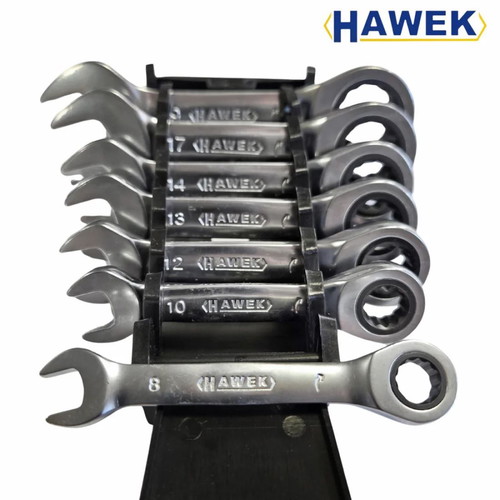 Hawek short ratchet wrench set 7 pcs 8-19 mm new
