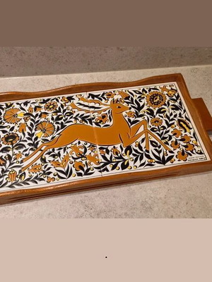 Vintage Rodos Ceramic Tray with Deer and Floral Design, Like New