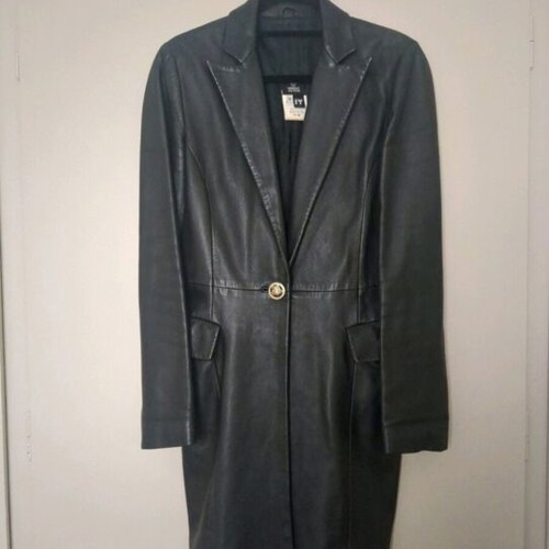 Gianni Versace vintage women's leather coat, black lamb nappa