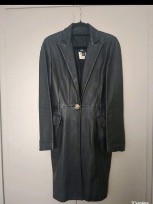 Gianni Versace vintage women's leather coat, black lamb nappa