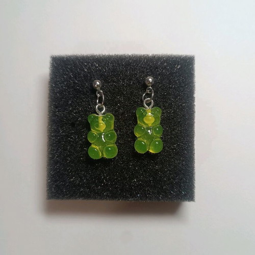 Earrings new with acrylic green gummy bear