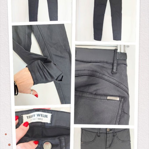 Tally Weill women's denim pants with leather effect, slim fit, 5 pocket