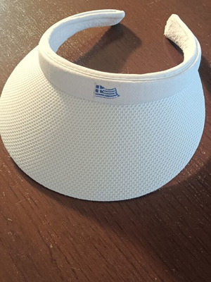 White visor hat with Greek flag, like new