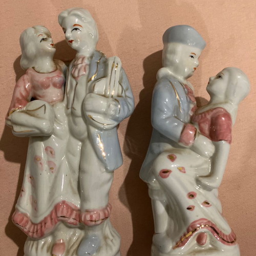 Vintage porcelain figurines used, set of 4, one broken