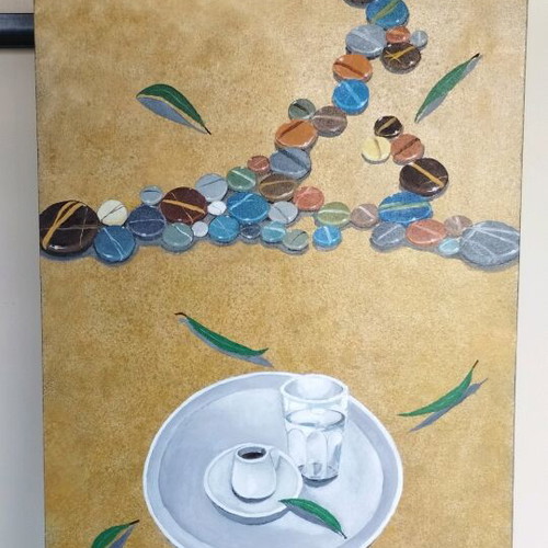 Oil painting on canvas Nature Morte original, 70×50 cm, Evripidis Amoiridis 2025