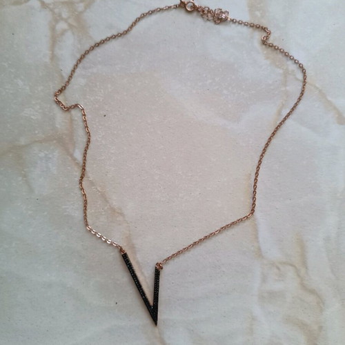 Silver necklace in rose gold color with zirconia like new