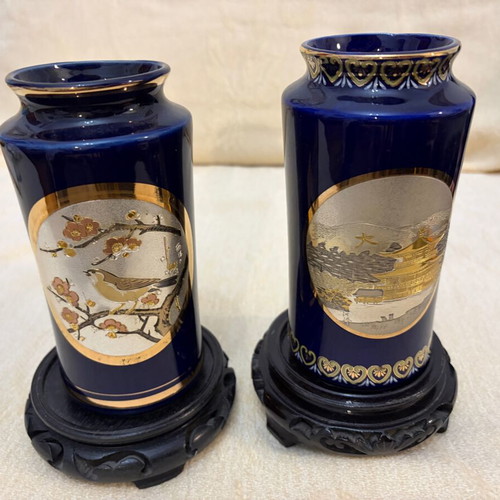 Japanese porcelain vases chokin like new, set of 2