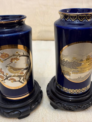 Japanese porcelain vases chokin like new, set of 2