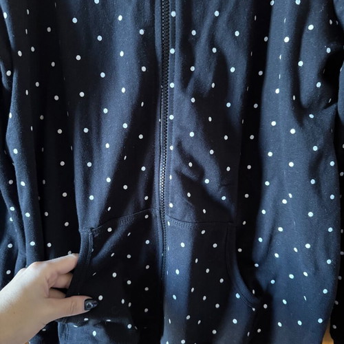 Polka Dot Jacket with Hood and Pockets new, black and white