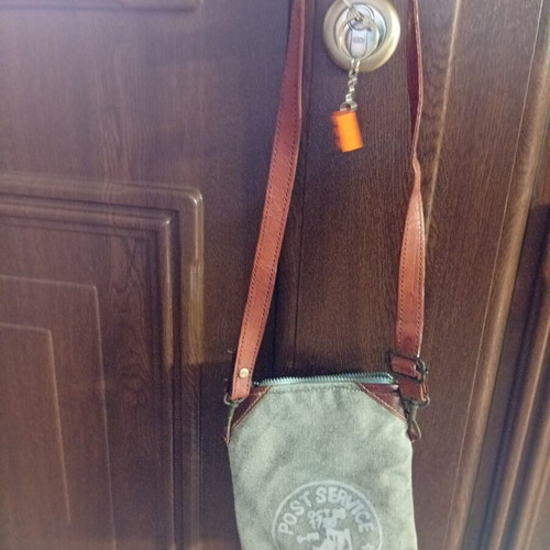 Vintage crossbody bag from canvas and leather, Texas Post Service