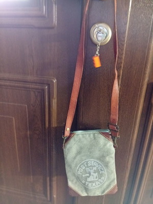 Vintage crossbody bag from canvas and leather, Texas Post Service
