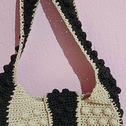 Knitted shoulder bag new, black and beige, summer style