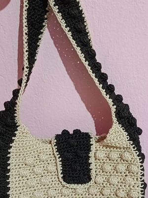 Knitted shoulder bag new, black and beige, summer style