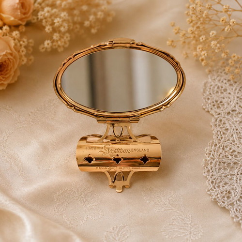 Stratton vintage compact mirror used with enamel bird design