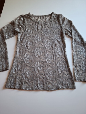 Lace stretch blouse used, size M, grey, round neckline, sheer