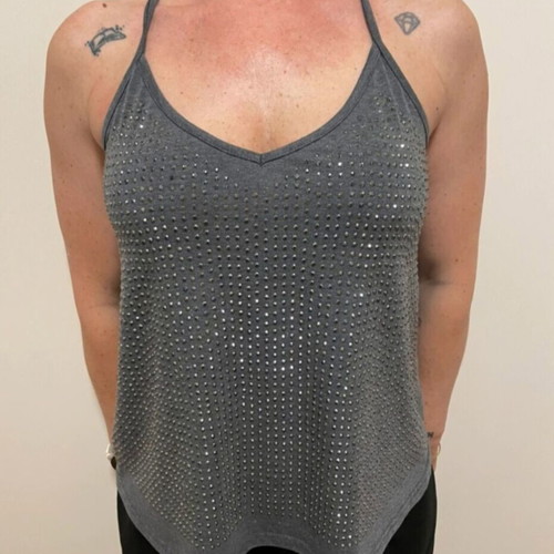 Women's grey sleeveless top with rhinestones