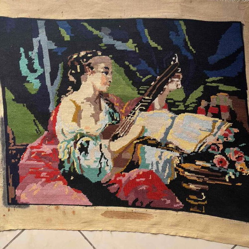 Handmade textile painting used, framed, 0.65x0.50 m