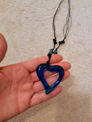 Long handmade necklace with blue and black elements like new
