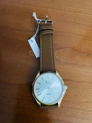 Ρολόι TIME Quartz καινούργιο, 35mm, καφέ λουράκι, χρυσαφί κάσα