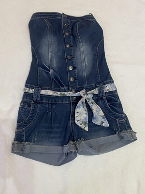Pink Woman denim one-piece romper, size S