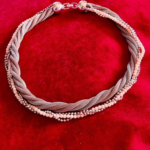 Necklace 38cm with braided double rows of pink and white gold like new