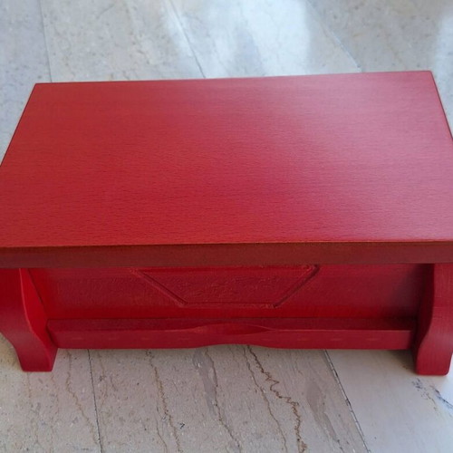 Handmade wooden jewelry box new, red satin interior
