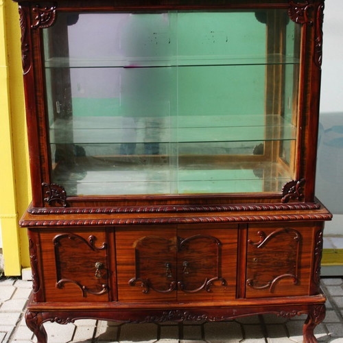 Display cabinet used solid carved wood with lion feet