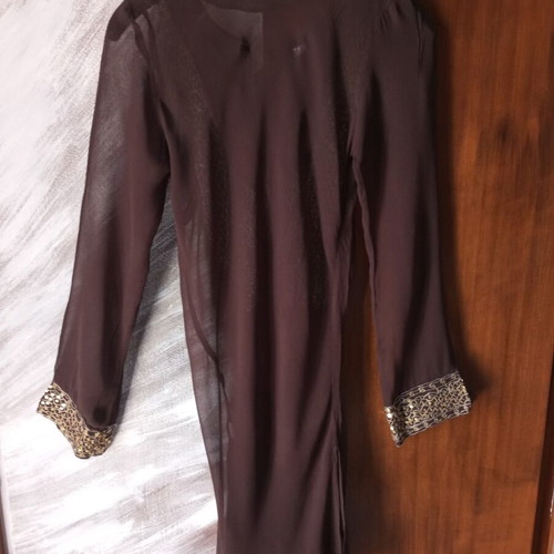 Boho-chic kaftan dress with handmade embroidery, like new, brown and gold