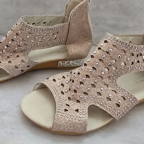 Women's elegant gold sandals with rhinestone decorations, new