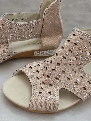 Women's elegant gold sandals with rhinestone decorations, new