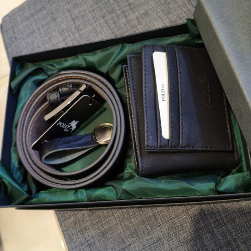 Polo men's gift set with belt, keychain, wallet and cardholder, new
