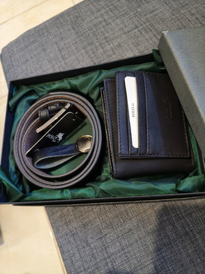 Polo men's gift set with belt, keychain, wallet and cardholder, new