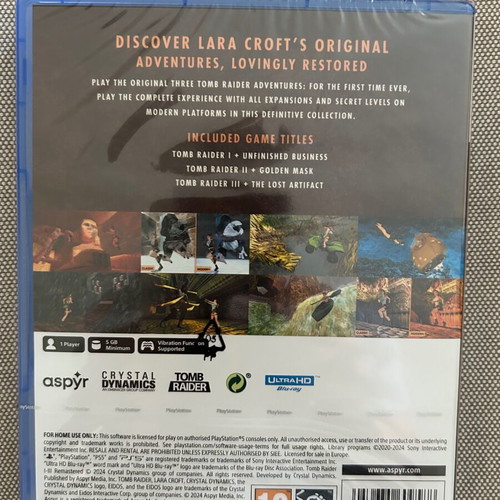 Tomb Raider 1 2 3 Remastered PS5 game, sealed