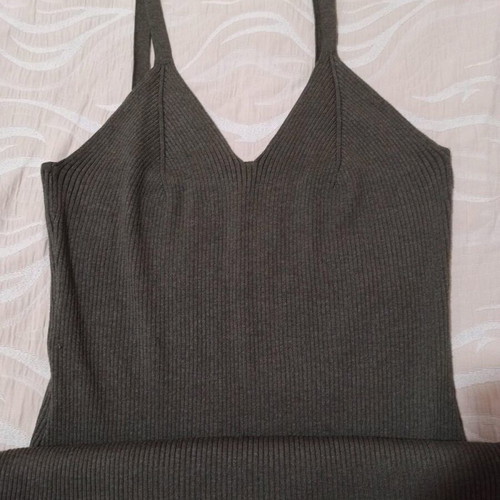 Primark ribbed midi dress No XL, olive green