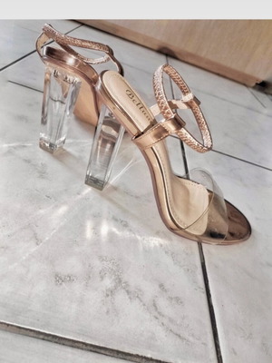 Brand new -High heels sandals transparent / Πέδιλα τακούνι διάφανα rose gold ολοκαίνουρια