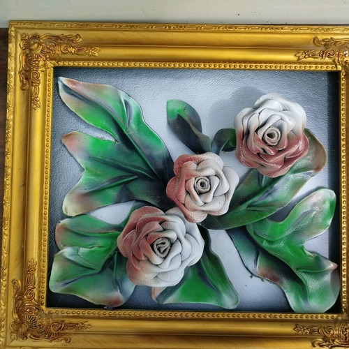 Frame with leather handmade flowers and fade-resistant colors new